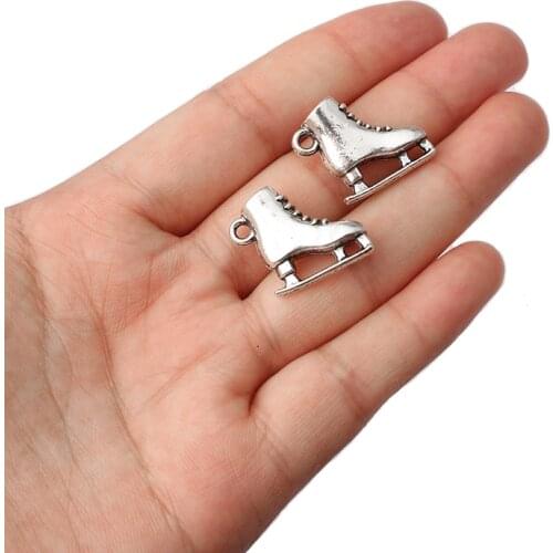 10PCS Antique Tone 3D Ice Skates Charms Roller Skates Shoes Pendant DIY Necklace Making Jewelry Findings 20x18mm