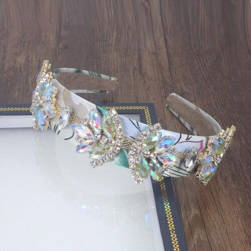 Baroque Fishion Travel Headband Full Crystal Flower White Geometry With Luxury Dance Party Catwalk Headband For Woman
