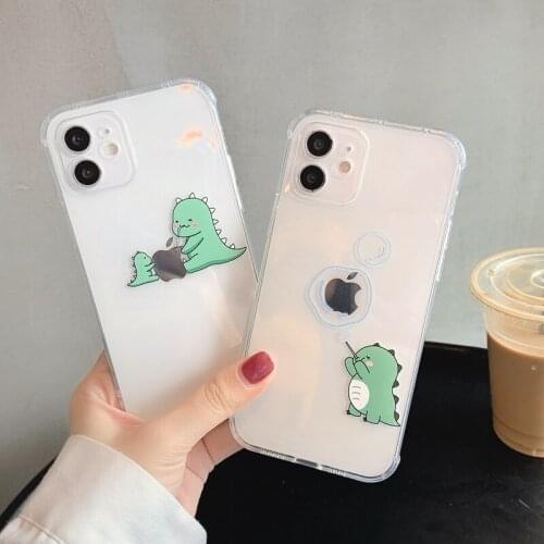 Cute Cartoon Animal Dinosaur Transparent Phone Case For iPhone 12 11 Pro Max X XR XS Max 7 8 Plus Soft TPU Shockproof Back Cover