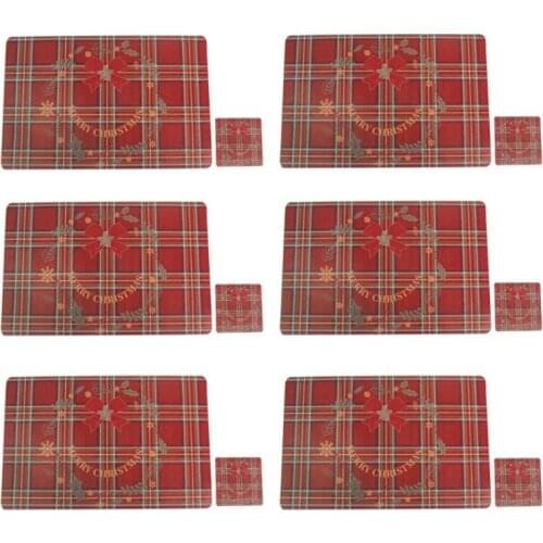 Christmas Placemat 6pcs Christmas Tree with Snowflake Heat-Resistant Washable Table Place Mats for Kitchen New Year Decor