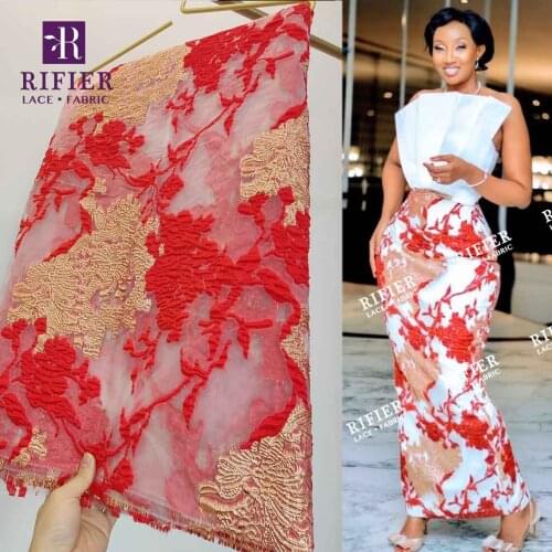 5 Yards Red Flower Pattern Net Lace With Embroidered 100% Cotton Lace For French Women Party Dresses Net Tulle Lace Fabrics