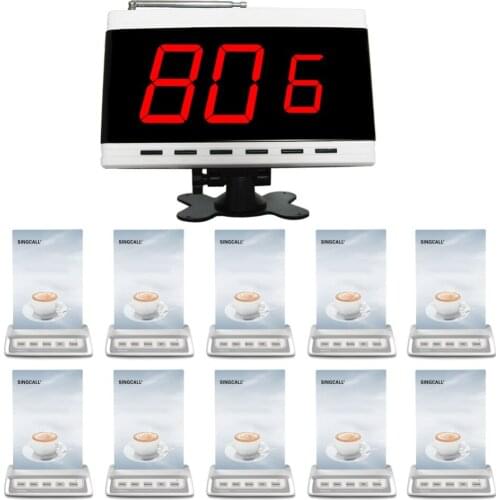 SINGCALL Calling System1 Fixed Receiver APE9600 and 10 Calling Bells APE150 for Restaurant, Cafe