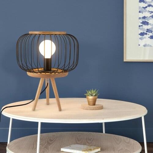 Nordic desk light solid wood decoration wire cage lamp personality coffee shop study bedroom bedside table lamp ZP7121049