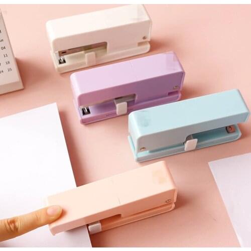 No. 12 Pure Color Portable Staple Free Stapler Stationery Office Binding Stapling Machine Tool School Binder Teacher Gift