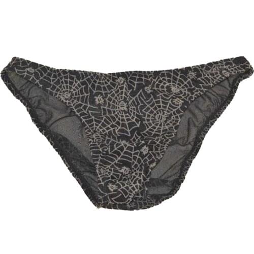 Black Low-waist Mens sexy briefs Male lace gauze Spider web design Panties Underwear