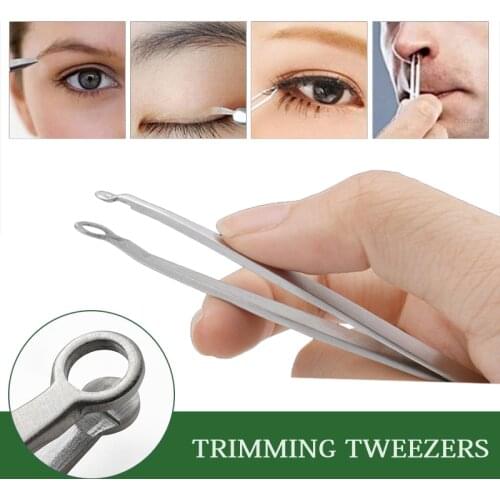 Universal Nose Hair Trimming Tweezers Round Tip Eyebrow Tweezer Makeup Scissors Stainless Steel Nose Hair Cut Removal Tweezer