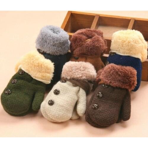 6-18 Months Baby Boy Girl Knit Gloves Winter Children Warm Ropes Mittens Cotton Wool Solid Button Gloves st1