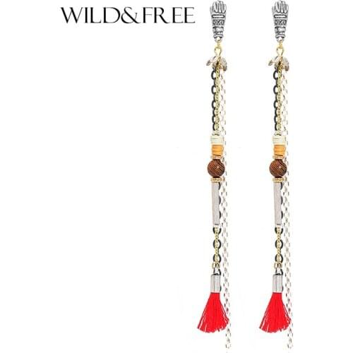 Wild&Free Bohemian Dangle Drop Earrings For Women Long Link Chain Pink Tassel Hanging Earrings New Arrivals Jewelry 2017 Brincos