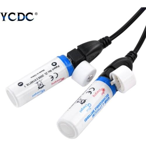 YCDC 2Pcs 3.7V Premium 18650 Battery 1200mAh USB Rechargeable LED Indicator with Cable For LED Flashlight