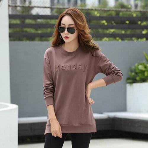 ZuoLunOuBa 2021 Spring Autumn Fashion Women T Shirt Loose Long Sleeve Embroidered Harajuku Letters Monday Pink Tops Female