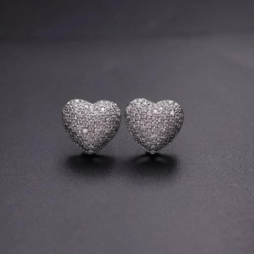 Fashion Silver Color Gold Color Heart Shape Stud Earrings For Women Vintage Cubic Zirconia Girls Piercing Jewelry CZ Bijoux Gift