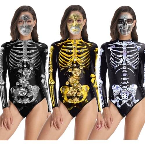 Halloween Carnival Cosplay Costume for Women Dress Skeleton Scary Print Ghost Devil Adult Party Performance Clothing