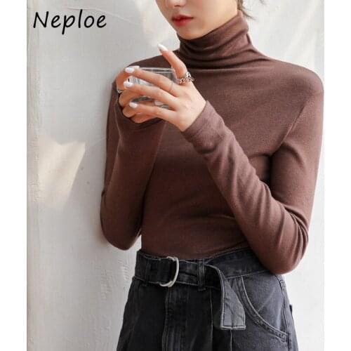 Neploe Pile Half High Collar Womens Sweater Autumn Slim Knit Sweater for Women Bottoming Top Long Sleeve Knitted Pullovers 2021