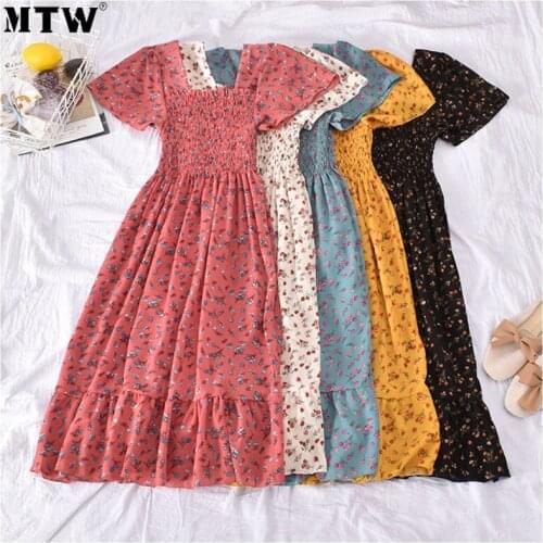 2021 Women Summer Dress Ladies Casual Short Sleeve Floral Print Boho Dress Female Bohemian Korean A Line Sundress