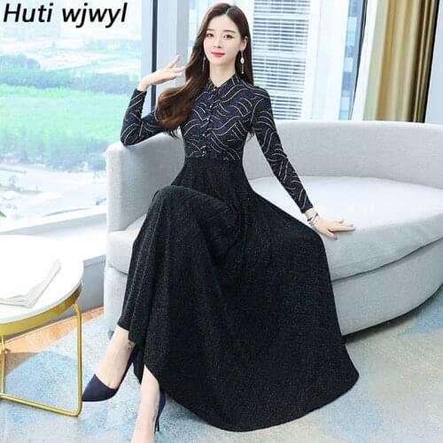 2021 Black Packwork Knittied Midi Dress Autumn Winter Elegant Casual Party Maxi Vestidos Women Vintage Bodycon Long Sleeve Dress
