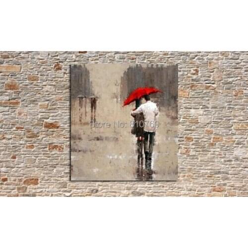 100% hand-painted Home decoration famous oil painting high quality Modern artists painting Lovers in the rain DM14122026