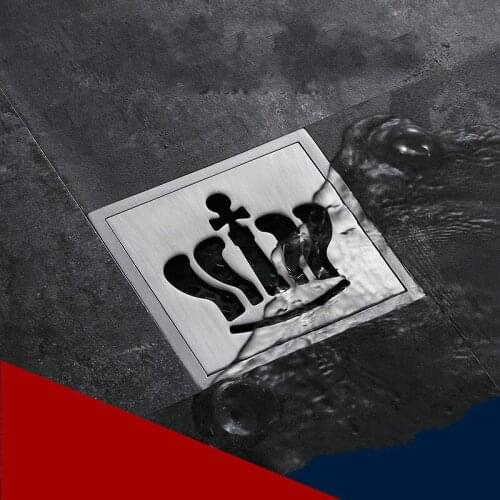 10x10cm Bathroom Accessories 304 Stainless Steel Crown Pattern Floor Drain Bathroom Drain Shower Drain Art Floor Drain