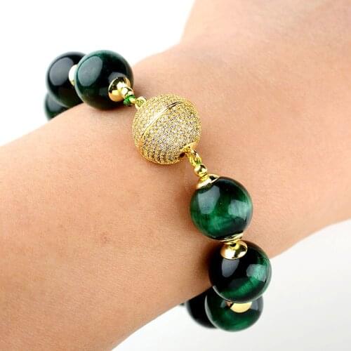 14mm Round Smooth GreenTiger Eye Bracelet
