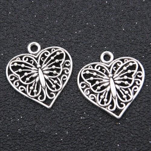 20Pcs 22*22mm Hollow Charm Heart Shaped Pendant Animal Butterfly Metal Alloy DIY Jewelry Bracelet Accessories