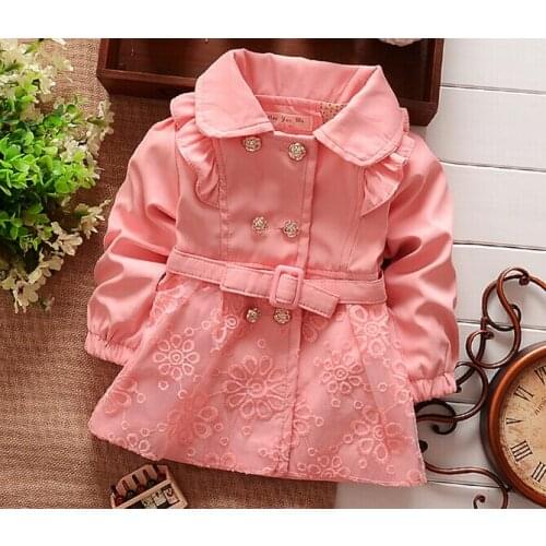 2016 Children Outerwear Trench Jacket Spring Autumn Babi Girls Jackets Child Coats Baby Girls Clothing Kids Belt Clothes Retail