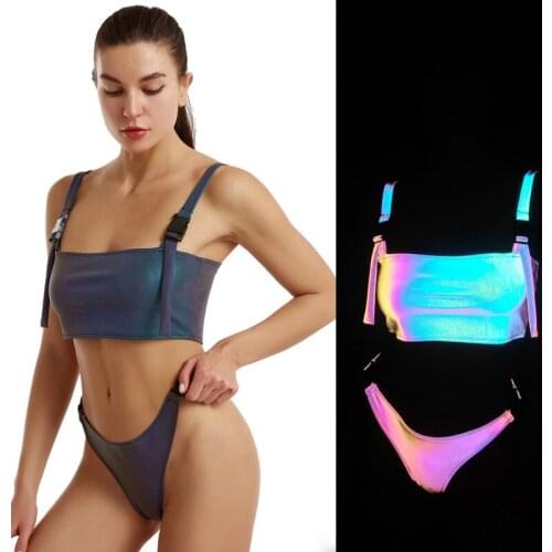 2021 Sexy Reflective Bikinis Tanga Swimsuit Women Swimwear Push Up Bikini Set Bathing Swim Suit Biquini Maillot De Bain Party