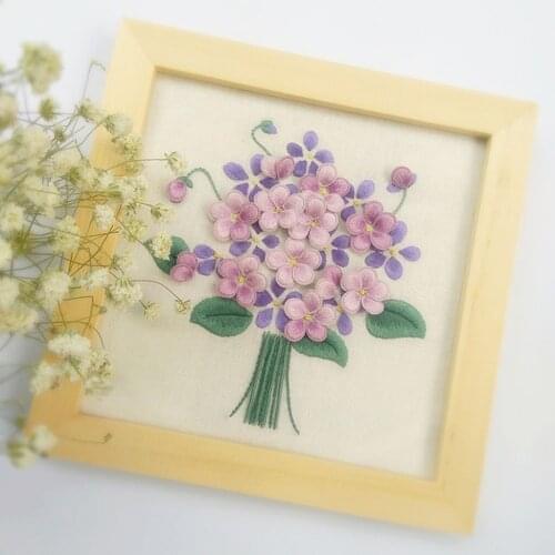 3D Pansy Flower Stumpwork Crafts DIY Embroidery Starter Kit with Cross Stitch Tools For Beginners Sewing