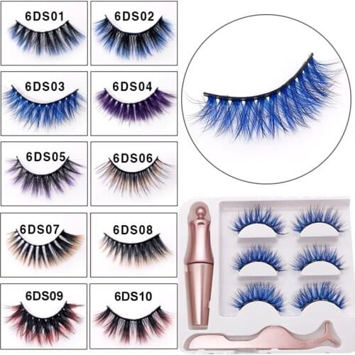 3D Magnetic Colored False Eyelashes Waterproof Magnetic Eyeliner Tweezer Set Colorful Fake Eyelashes Set No Glue Lash Extension