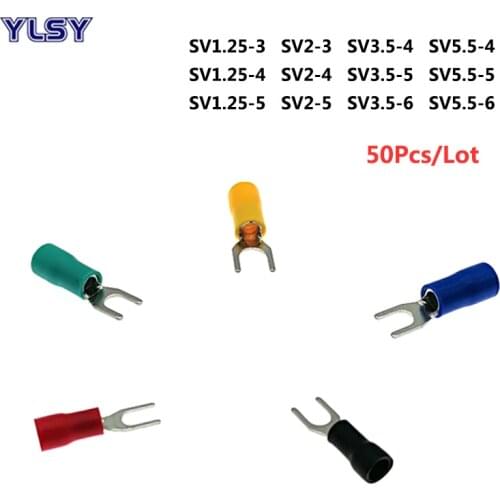 50Pcs Spade Insulated Crimp Terminals Electrical Wire Cable Furcate Terminal Connector SV1.25-3 5.5-6 Lug Ferrule 22-10AWG