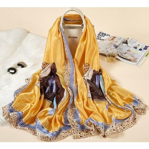 90*180CM Silk Scarf Female Spring, Autumn and Winter Seasons Printing New Silk Satin Imitation Silk Silk Wild Long Scarf Shawl