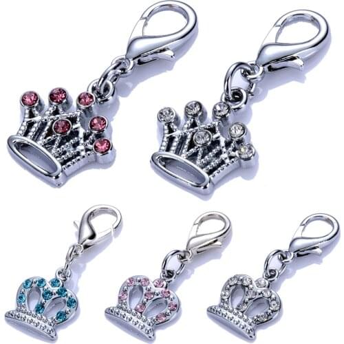 Stainless Steel Dog Tag Crystal Crown Jewelry Pendants Rhinestones Dog Accessories For Pet Collar Necklace