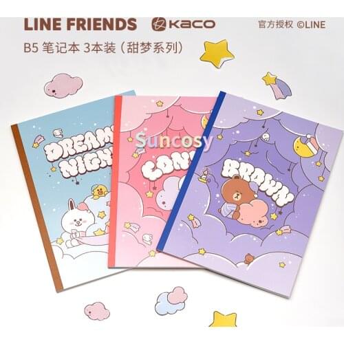 Kaco Line Friends Notebook set of 3 books B5,Cute books, Write Smoothly, For School Office Stationery