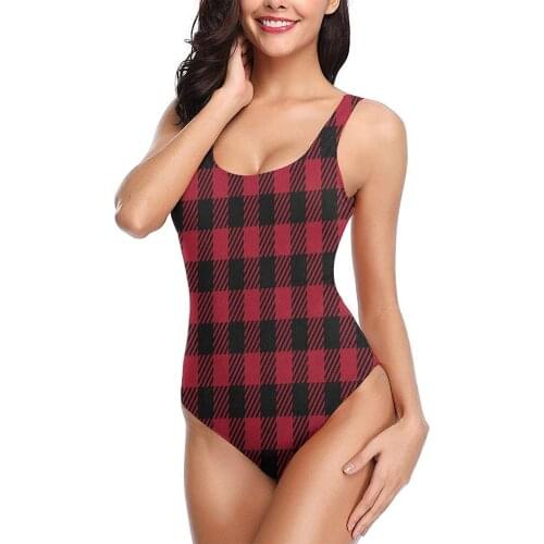 One-Piece Swimwear 2021 Cut Outs Sexy Trendy Swimsuits Teen Girls Ladies Red Black Buffalo Plaid Rustic Christmas