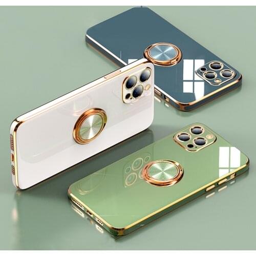 Luxury Plating Silicone Case For iPhone 12 11 Pro Max XR XS X R 7 8 Plus iPhoneXR iPhone11 11Pro Phone Covers &Ring Holder Stand