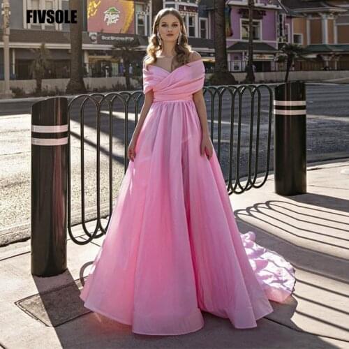 Fivsloe Stylish Puffy Pink Off Shoulder Evening Dresses High Split African Birthday Special Occasion Dresses Prom Party Gowns