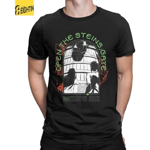 Open The Gate Steins Gate T Shirt Mens Cotton Vintage T-Shirt Crew Neck Okabe Kurisu Tees Short Sleeve Clothes 4XL 5XL