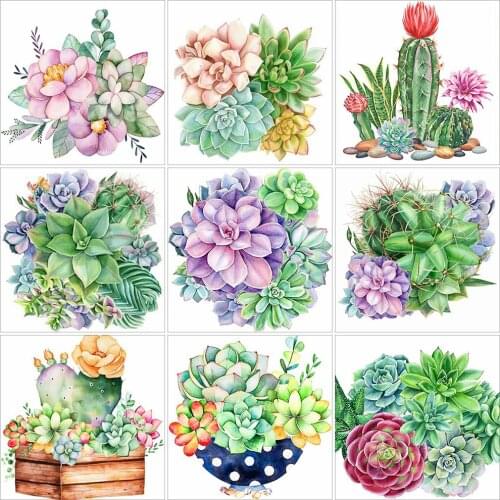 HUACAN 5D DIY Diamond Painting Succulents Full Square Round Needlework Art Diamond Embroidery Flower Cross Stitch Handmade Gift