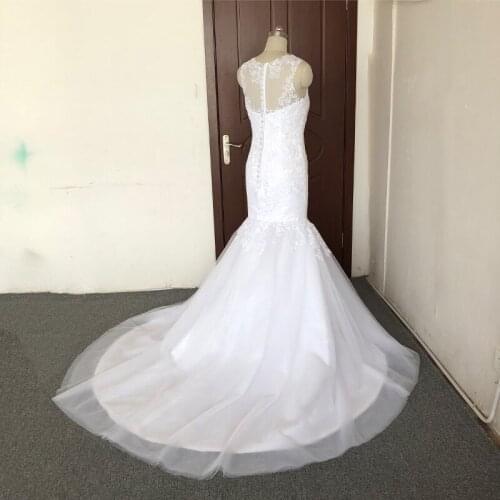 JIERUIZE White lace appliques mermaid Wedding Dresses O-neck Wedding Gowns Bride Dresses robe de mariee