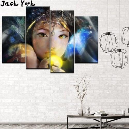 Canvas Painting girls games character 4 Pieces Wall Art Painting Modular Wallpapers Poster Print Home Decor free shipping