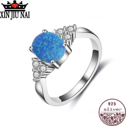 100%925 sterling silver Pure Elliptical Blue premium opal oberstone Broken Diamond High Hollow Womens Ring Precious Gas Ring