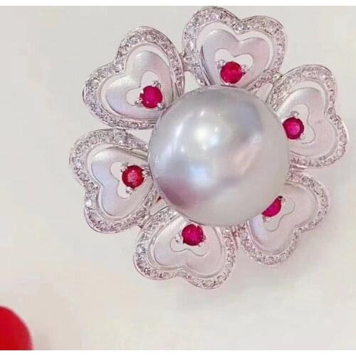 M1117 Solid S925 Sterling Silver Round 11-12mm Nature Fresh Water White Pearls Rings for Women Fine Presents