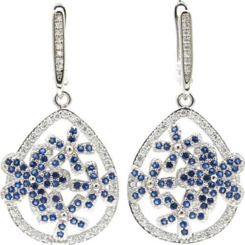 26x10mm Pertty Created Green Peridot White CZ Gift For Sister Silver Earrings