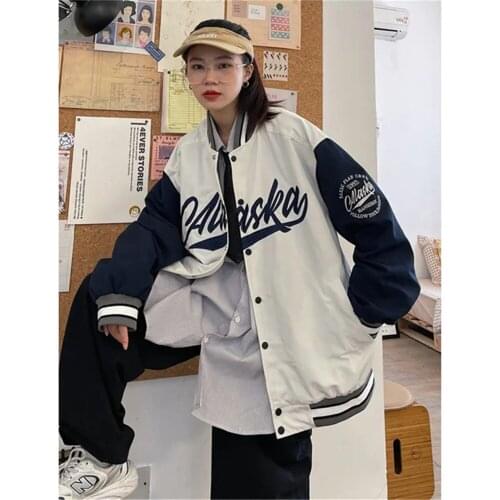 Streetwear Letter Embroidery Jackets Couple Loose College Style Clothes Baseball Uniform Gothic Casual Harajuku Sweatshirt Women