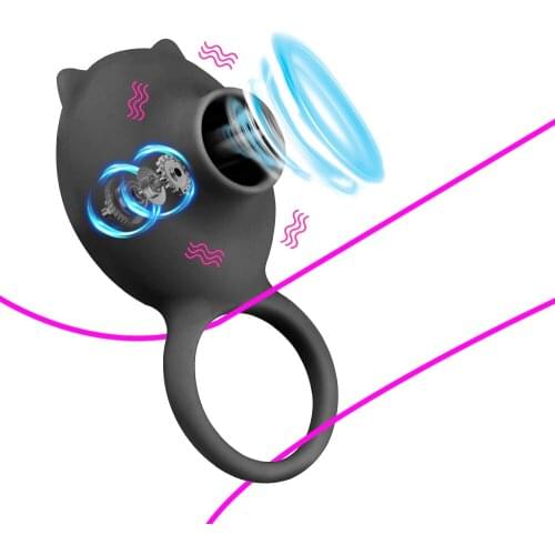 Tongue Licking Vibrator Penis Ring Rotation Oral G-spot Massage Cock Ring 3 Speeds Vagina Clitoris Stimulate