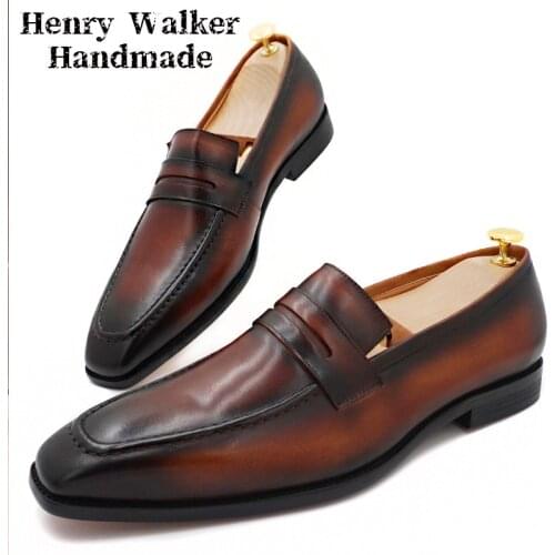 LUXURY MENS LOAFERS GENUINE LEATHER SLIP ON BROWN BLACK PENNY LOAFERS SUMMER MEN DRESS SHOE WEDDING OFFICE CASUAL SHOES FOR MEN