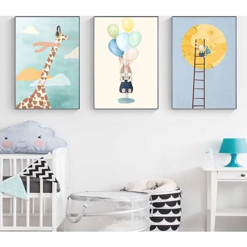 Cute Giraffe Rabbit Moon Balloon Motorcycle Wall Art Canvas Painting Nordic Posters And Prints Wall Pictures For Kids Room Decor
