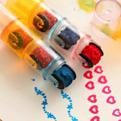 Mini Ink Stamp Roller Diary Seal Fun Kids Toy Ink Pad Cartoon Cute Combined Roller Stamp Kindergarten DIY Supplies