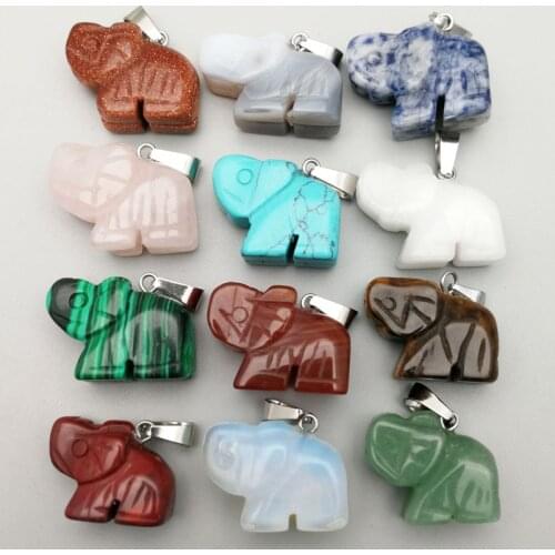 Fashion Natural carved stone pendants Charms mixed elephant pendants for Necklaces jewelry making Wholesa12pcs/lot free shipping