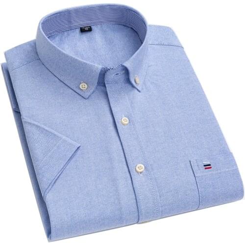 AOLIWEN brand men Oxford cloth solid color casual short sleeve shirts for men Large size 100% cotton sweat absorbent slim shirt