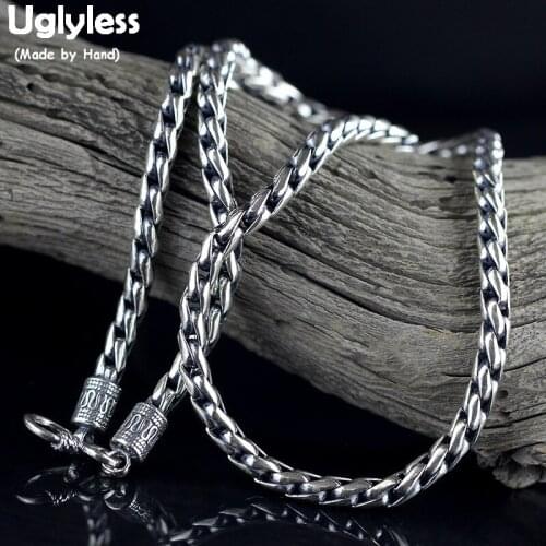 Uglyless Cool HIP HOP Men Real Silver Statement Necklaces NO Pendants 925 Sterling Silver Chains Necklace Thai Silver Jewel C159