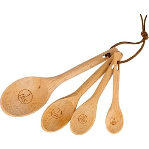 4pcs/set Beech Wood Measuring Spoons Set Baking Utensil Tea Coffee Tools for Kitchen Wholesale LX1510